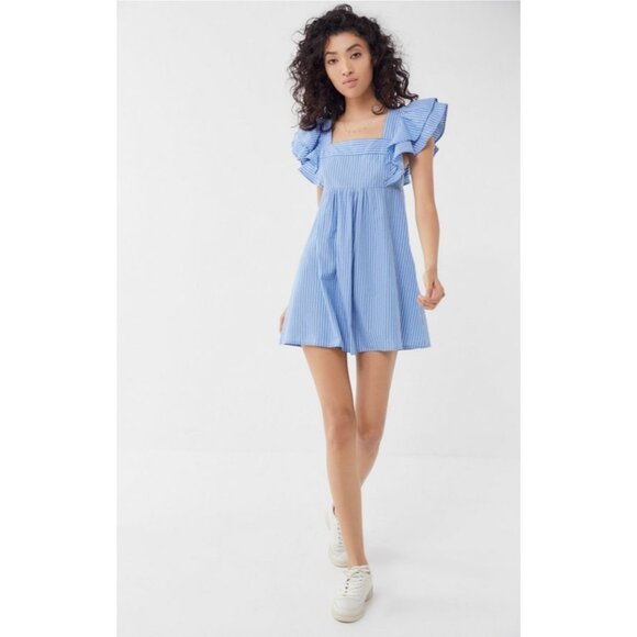 Urban Outfitters Blue White Striped Ruffled Babydoll Dress | Boho Girlhoodcore S - Picture 11 of 11